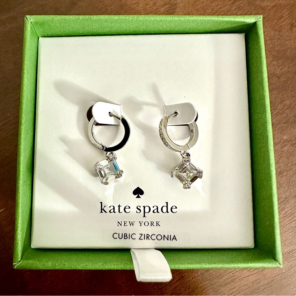 Kate Spade New York Crystal Dazzle Drop Huggie Hoop Earrings • NWT